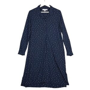 Ines De La Fressange by UNIQLO Navy and Pink Polka Dot Long Sleeve Shirt Dress